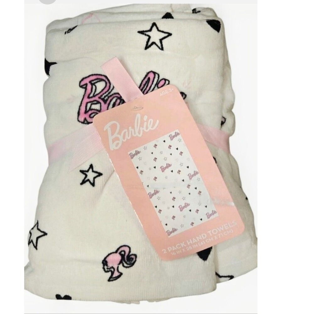 Barbie Signature Logo Hearts & Stars 2-PK Hand Towels